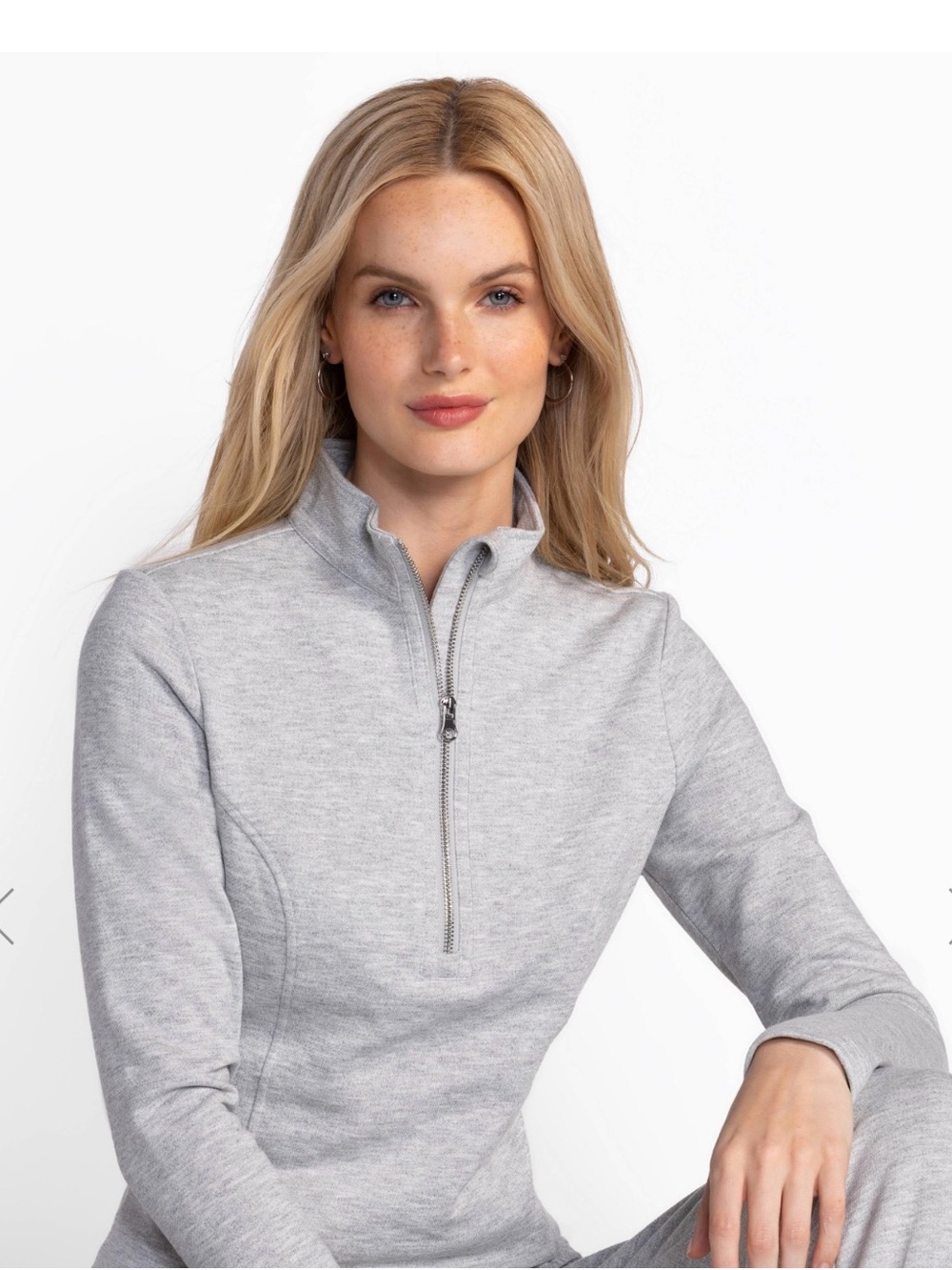 Johnny Was Bee Active Women's Quarter-Zip Pullover Sweatshirt - Light Gray